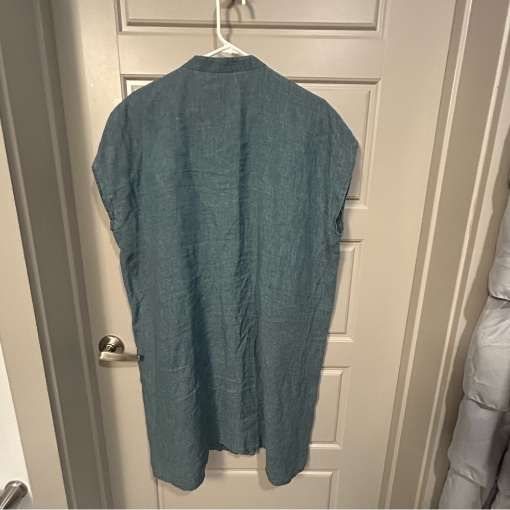 XL Eileen Fisher Slate Blue Organic Linen Dress - Picture 2 of 5